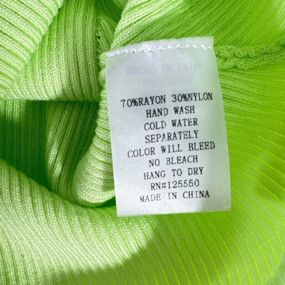 Chic & Honey Lime Green Ribbed Long‎ Sleeve Square Neck Bodysuit OS